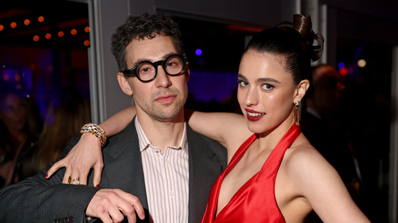 Jack Antonoff and Margaret Qualley attend the 2025 Vanity Fair Oscar Party Hosted By Radhika Jones at Wallis Annenberg Center for the Performing Arts on March 02, 2025 in Beverly Hills, California.
