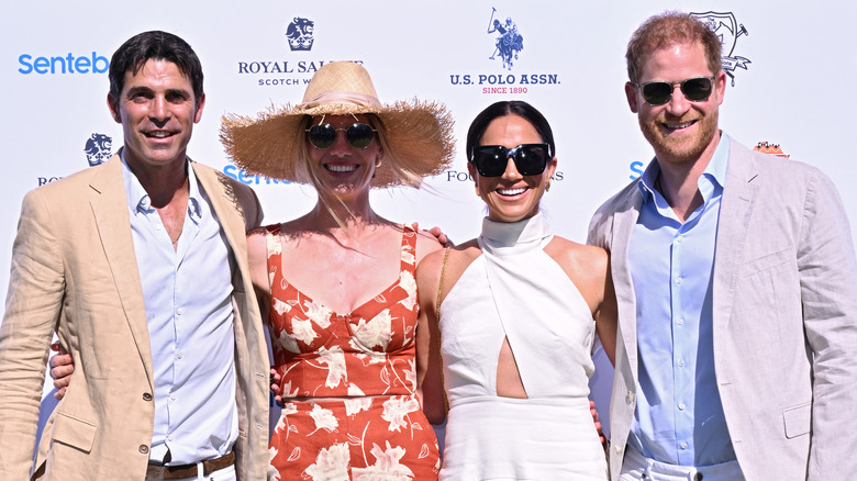 Nacho Figueras, Delfina Blaquier, and the Sussexes posing