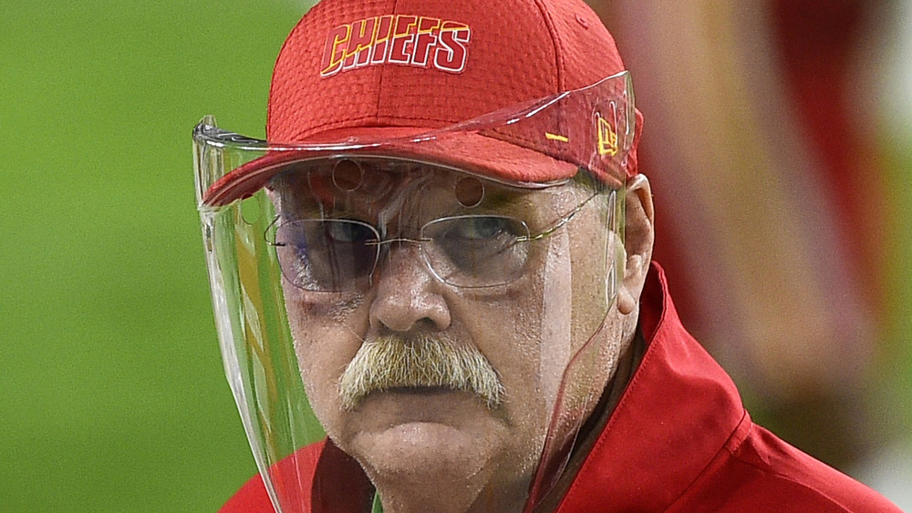 Andy Reid wearing a face shield