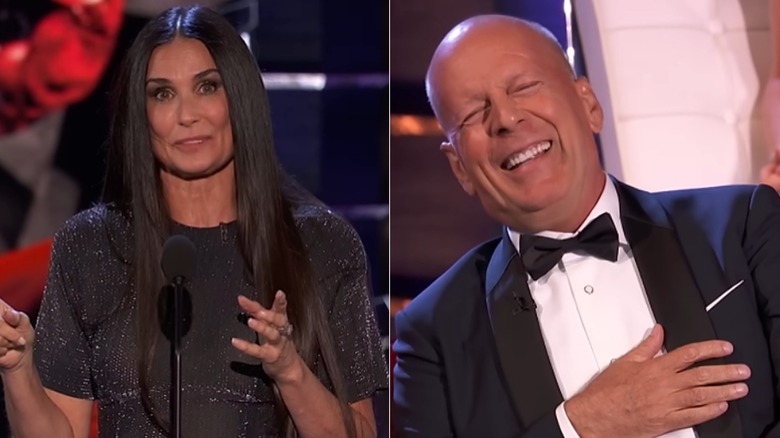 Split photo of Demi Moore and Bruce Willis at his Comedy Central Roast