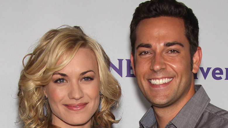 Yvonne Strahovski and Zachary Levi posing at event