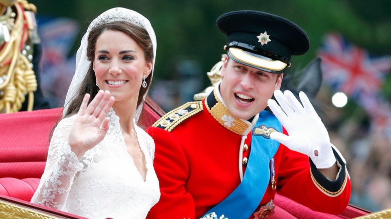 Kate Middleton and Prince William wave on their wedding day