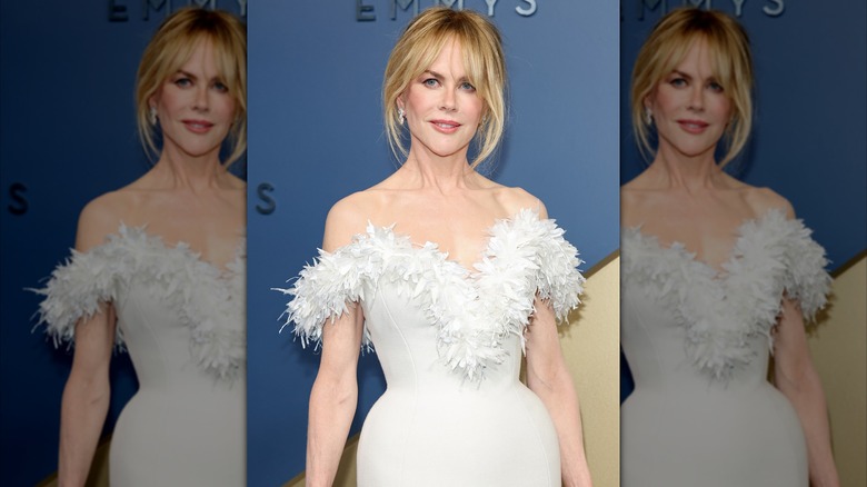 Nicole Kidman in white off-shoulder dress Emmys 2026