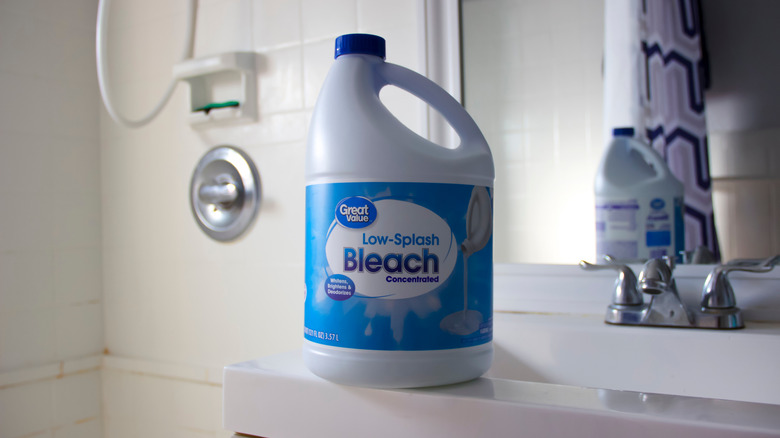 Bottle of bleach in bathroom