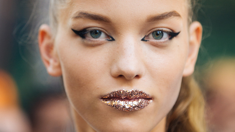 Model with glittery lips