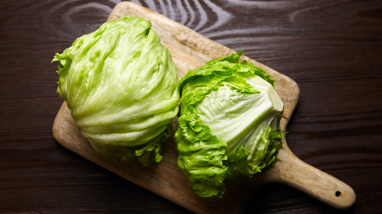 Iceberg lettuce on a wooden board