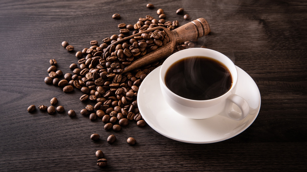 Black coffee and coffee beans