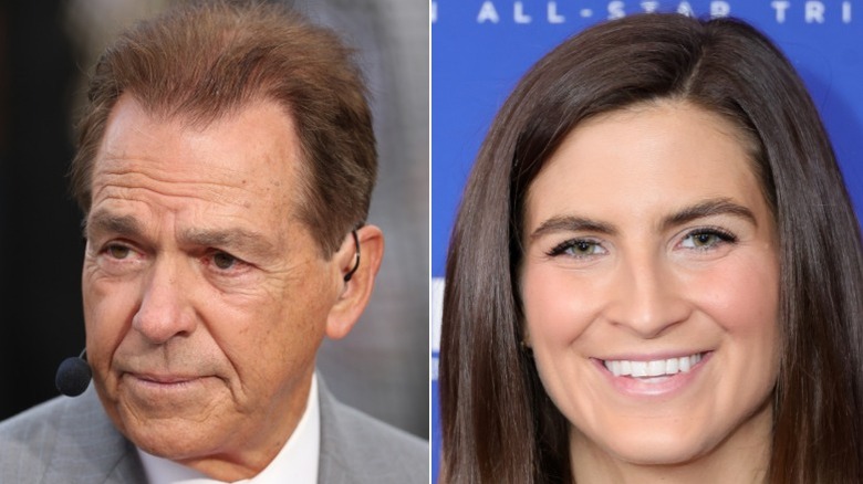 A split image of Kaitlan Collins and Nick Saban