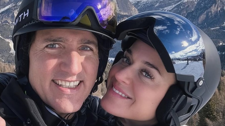 Justin Trudeau and Katy Perry wearing Helmets