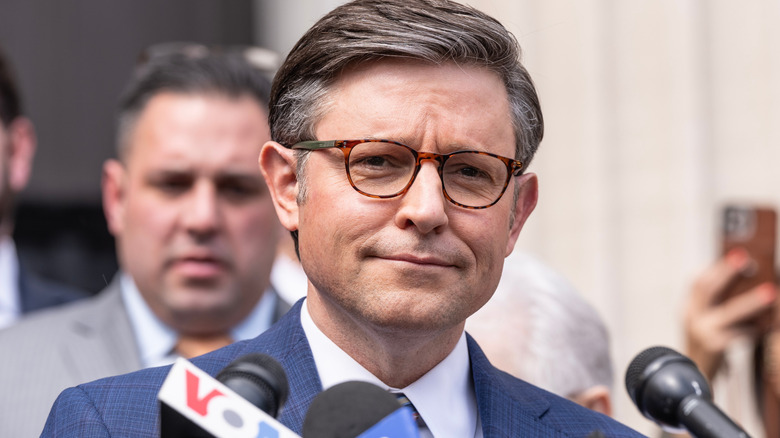 US House Speaker Mike Johnson during a press briefing