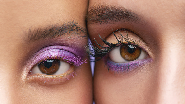 Brown eyes with purple eyeshadow