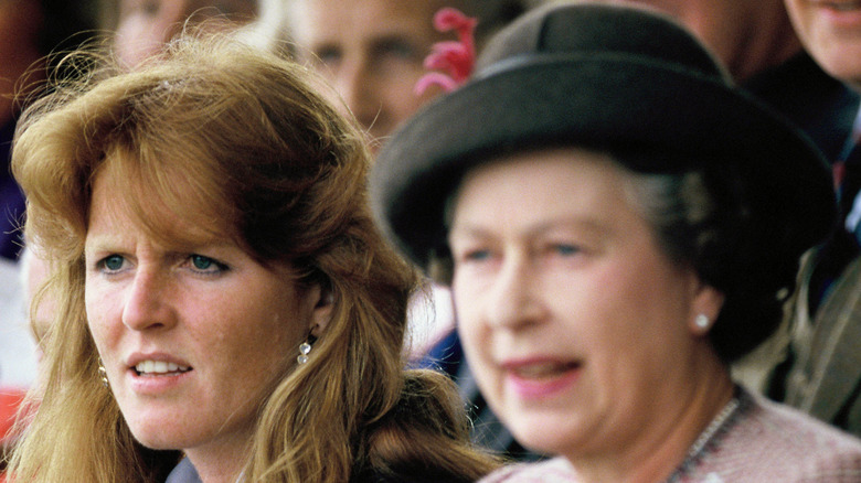 Sarah Ferguson and the Queen looking