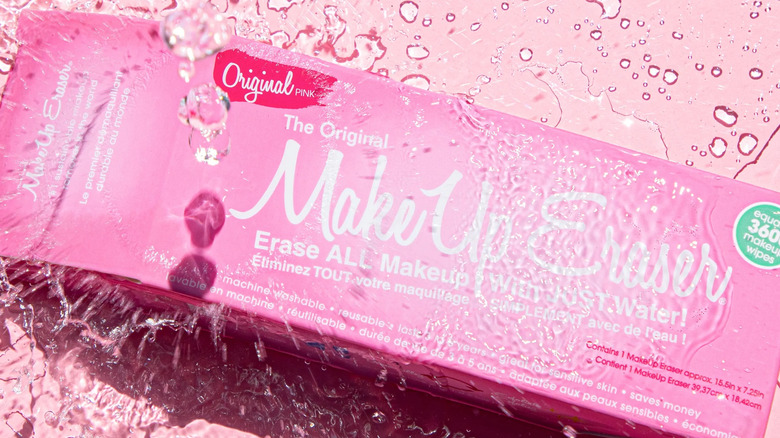 water splashing on makeup eraser box