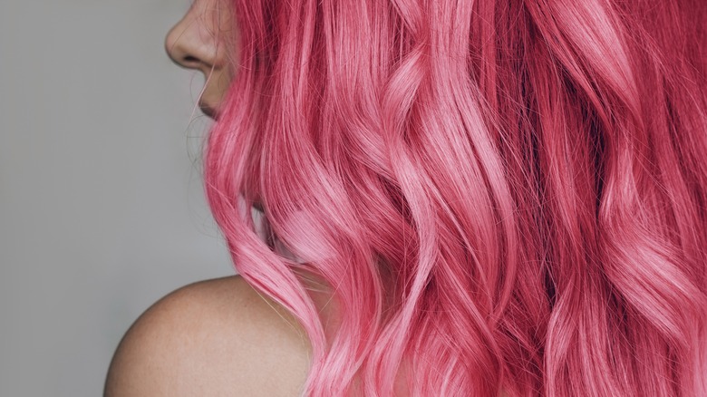 Closeup of pink, wavy hair