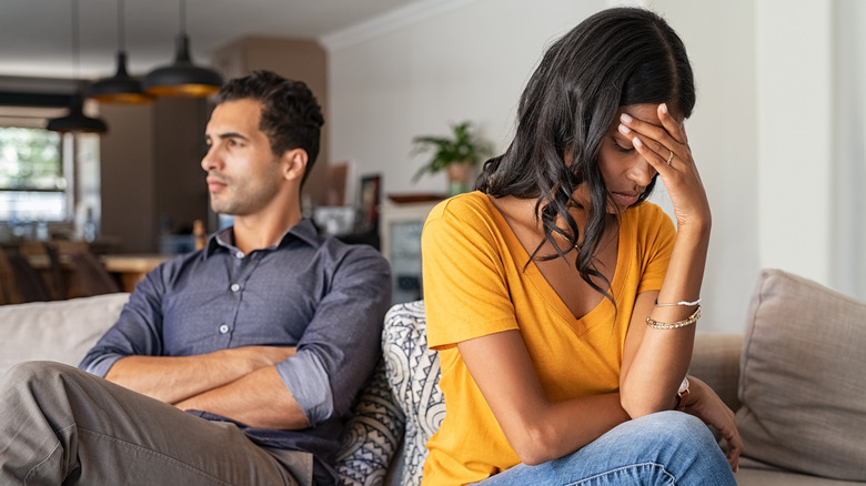 Man and woman upset