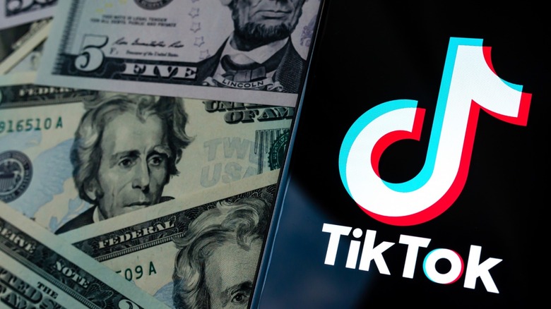TikTok logo with five-dollar bills 