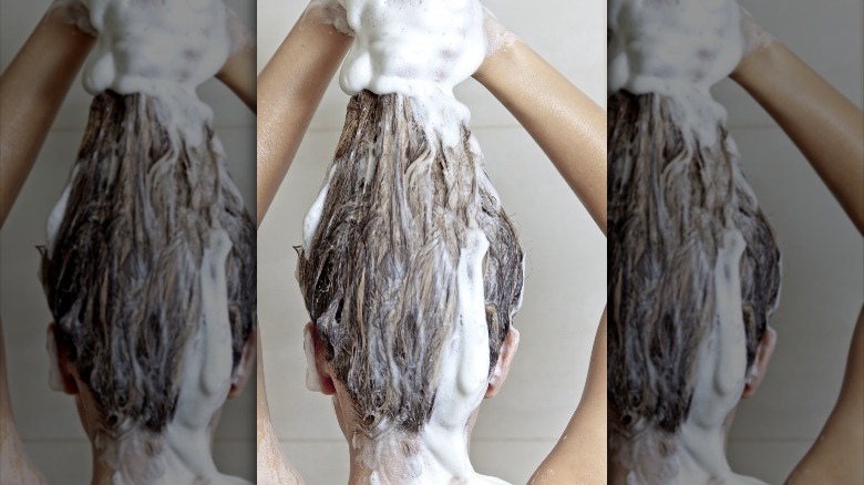 Woman washing her hair