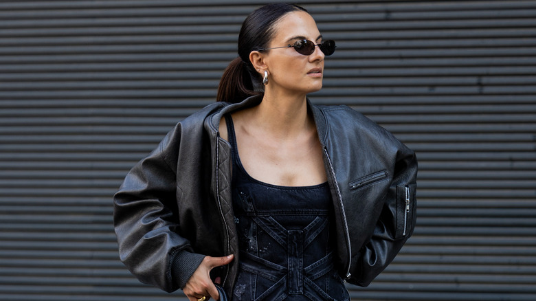 Woman wearing all-black outfit