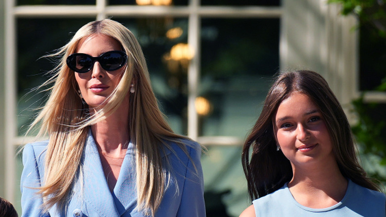 Ivanka Trump and Arabella Kushner both dressed in pale blue