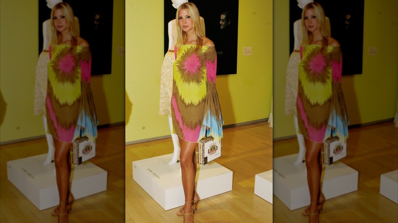 Ivanka Trump wearing a tie-dye dress at a 2003 Vogue magazine party