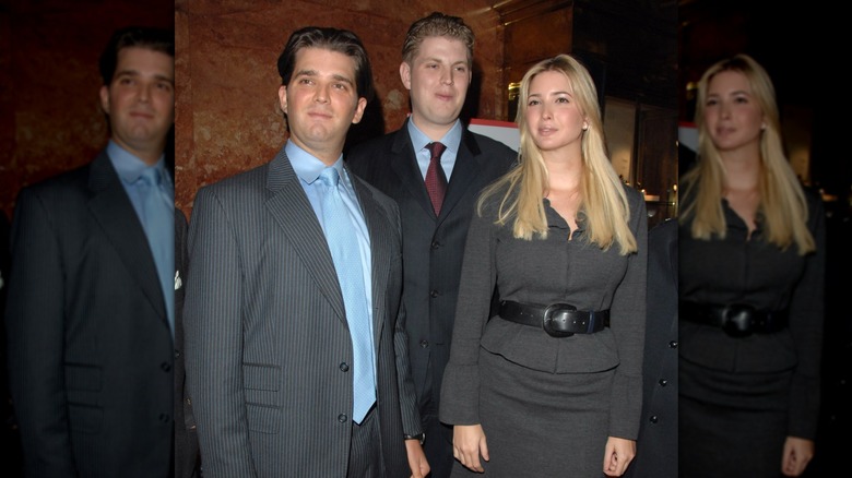 Donald Trump Jr., Eric Trump, and Ivanka Trump posing together at event