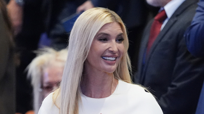 Ivanka Trump smiling her speech in Israel in a white top