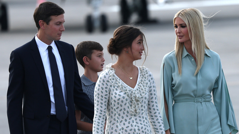 Jared Kusher, Ivanka Trump, Arabella Kushner and Jospeh Kushner at an airport in Florida in January 2025.