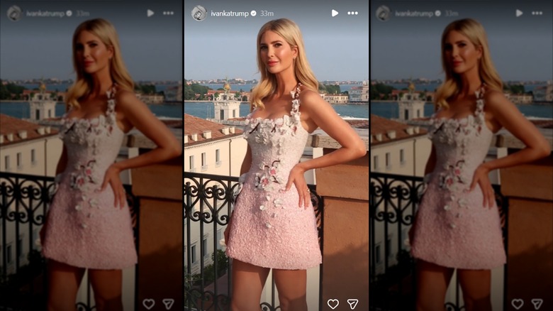 Ivanka Trump poses in a pink mini dress