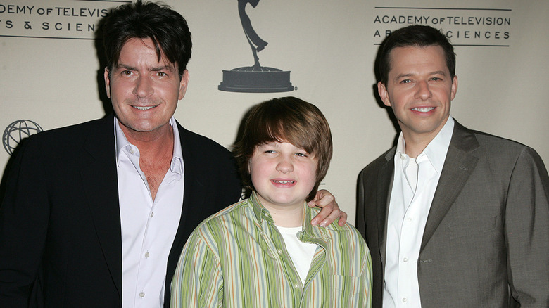 Charlie Sheen, Angus T. Jones and Jon Cryer attend An Evening with Two and a Half Men held at The Leonard Goldenson Theater on February 27, 2008 in North Hollywood, California.