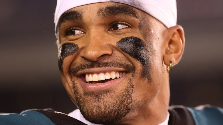 Jalen Hurts smiling at game