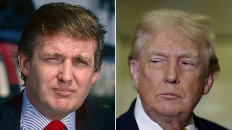 Split image of Donald Trump from 1987 and Donald Trump from 2026