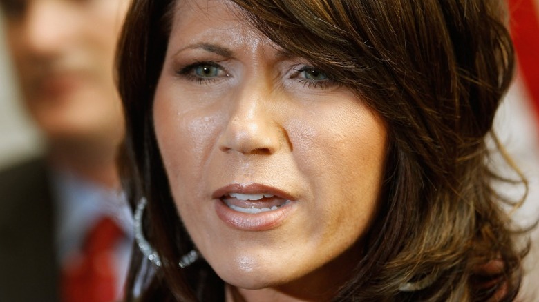 Kristi Noem makes remarks after a meeting in the US Capitol in Washington, DC (2011)