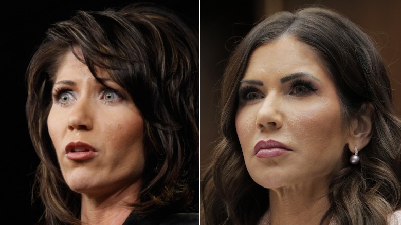 Split image of Kristi Noem in 2010 and Kristi Noem in 2026
