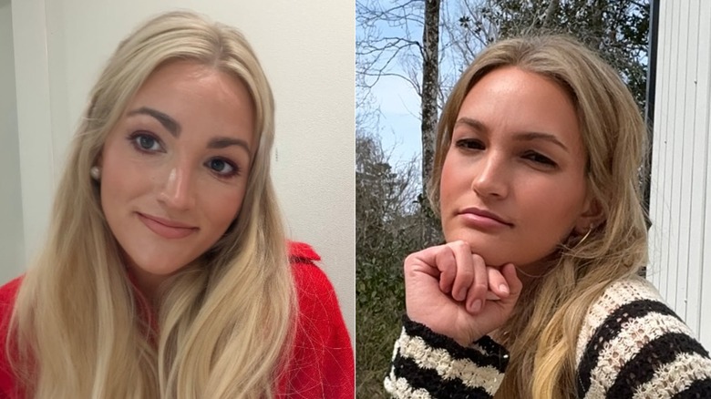 (left) Jamie Lynn Spears poses in a done-up selfie; (right) Jamie Lynn Spears poses with her hand on her chin and a pout