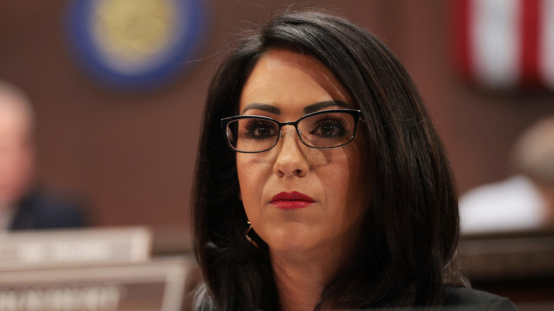 Lauren Boebert staring ahead intently