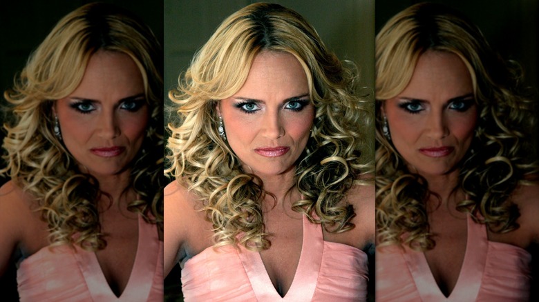 Kristin Chenoweth in a peach dress with curls