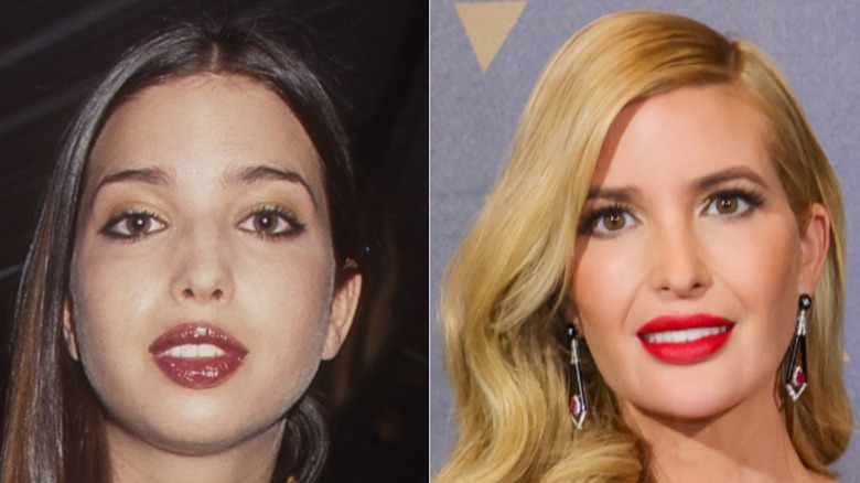 Ivanka Trump posing in brunette hair beside another photo of Ivanka Trump posing with blonde hair.
