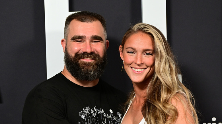 Jason Kelce and wife Kylie Kelce attending the premiere of the "Kelce" documentary in 2023
