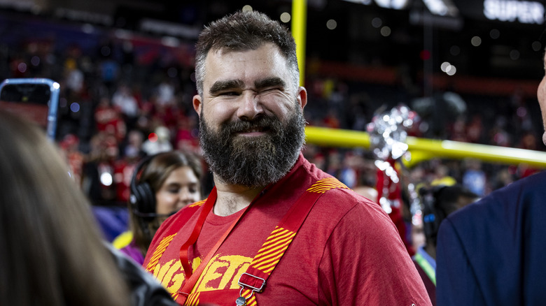 Jason Kelce smiling at Super Bowl