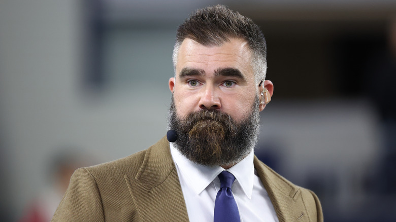 Jason Kelce looks off to the side