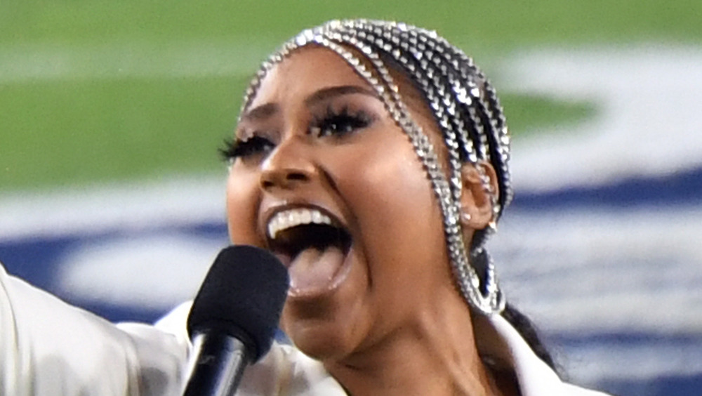 Jazmine Sullivan performing at Super Bowl