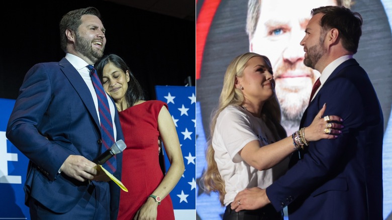 Side-by-side photos of JD Vance with Usha Vance and Erika Kirk