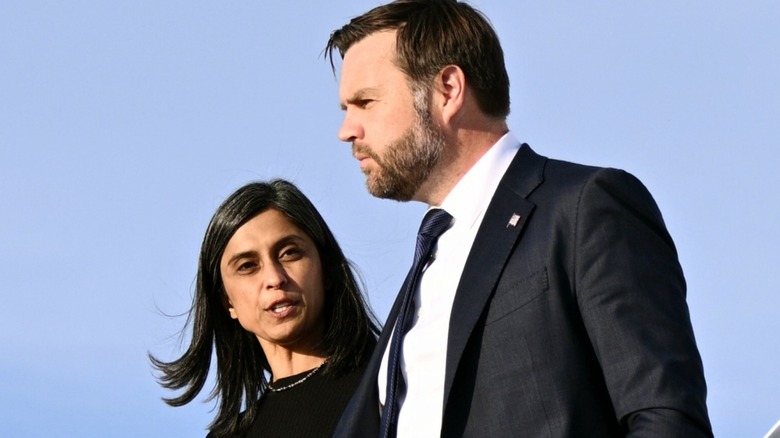 Usha Vance and JD Vance step off Air Force Two in Base Andrews, MD (2025)