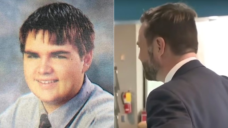 Side-by-side photos of JD Vance's bad hairstyles