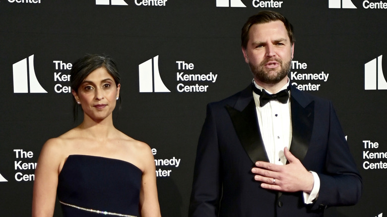 JD and Usha Vance posing together on the red carpet