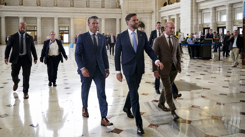 JD Vance, Stephen Miller, and Pete Hegseth walking through Union Station in Washington D.C.