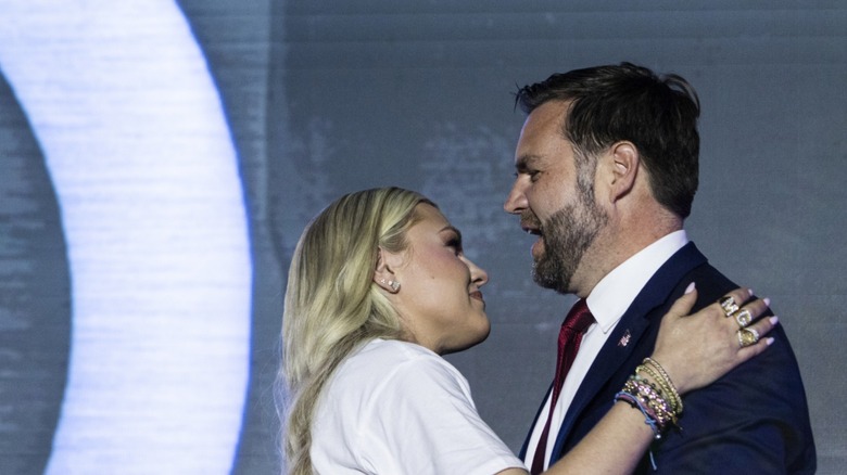 Erika Kirk and JD Vance embrace onstage in Oxford, MS (2025)