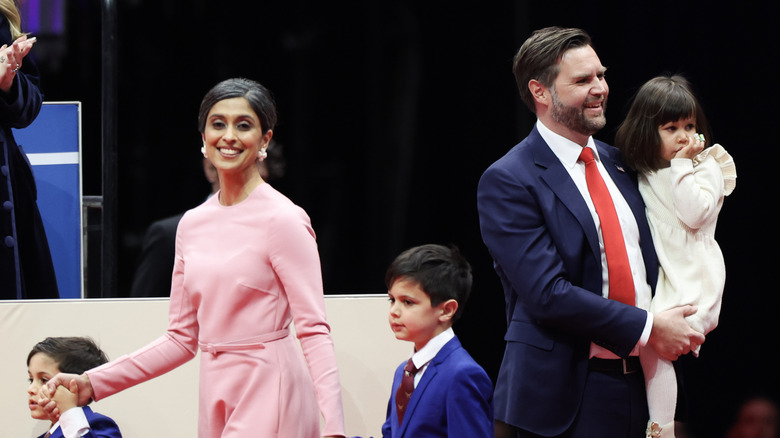 Usha and JD Vance smiling with their children