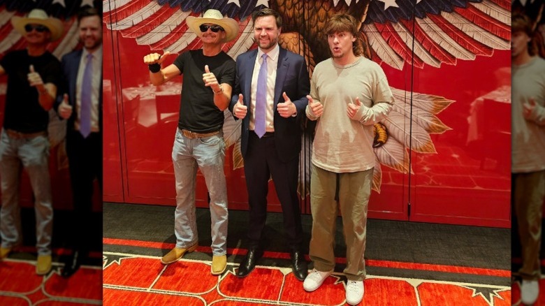 Kid Rock, JD Vance, and Theo Von posing