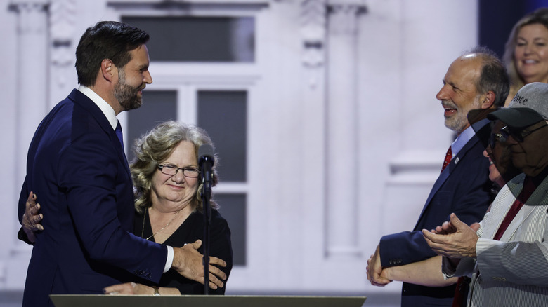 JD Vance embraces his mom on stage at the 2024 Republican National Convention